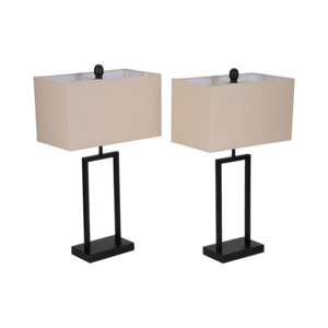 Lampade da tavolo moderne con base in metallo e paralume in lino per l'arredamento di camera da letto e soggiorno - Product Image 4