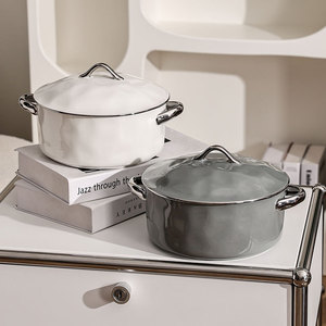 Bol à soupe en <span class=keywords><strong>céramique</strong></span> 6,5 "/8" <span class=keywords><strong>de</strong></span> luxe léger pour la famille, avec deux anses, bordure argentée à effet traqué à la main, artisanat sous-glaçure, ensemble d'ustensiles <span class=keywords><strong>de</strong></span> <span class=keywords><strong>cuisine</strong></span> en <span class=keywords><strong>céramique</strong></span> - Product Image 1