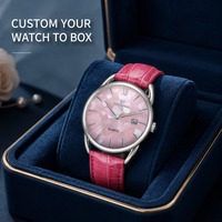 Jam Tangan Dial Mosaik MOP Pria Casing Baja Tahan Karat Emas Tali Kulit Sapi Miyota Quartz Tanggal 3BAR Tahan Air 44Mm