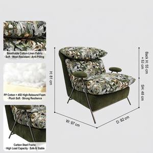 Sillón decorativo estampado, sillón tapizado, sofá individual de descanso con patas de metal para sala de estar - Product Image 4