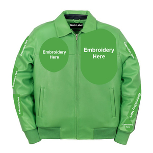 Men's Green Pu Bomber Jacket Casual Autumn Style Zipper Turn down Collar Regular Fit - Product Image 4