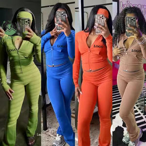 ชุดเซ็ต 2 ชิ้นสำหรับผู้หญิง เสื้อซิปและกางเกงขาบาน ชุดลำลอง 2 ชิ้น ชุดจ็อกเกอร์ ชุดฤดูใบไม้ร่วงและฤดูหนาวสำหรับผู้หญิง - Product Image 1