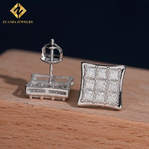 Boucles d'oreilles clous carrées taille princesse serties de moissanite avec fermoir à vis, certifiées GRA, style Hip Hop, bijoux de luxe pour homme - Product Image 1
