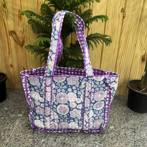 กระเป๋าผ้าฝ้ายสไตล์ชัยปุระ กระเป๋าช้อปปิ้ง/กระเป๋าสะพายไหล่ กระเป๋าเย็บลายตาราง สำหรับผู้หญิง กระเป๋าเดินทาง กระเป๋าถือสุดสัปดาห์ กระเป๋าถือทำมือ - Product Image 1