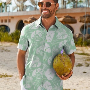 <b>Men's</b> Short Sleeve Stand Collar Tropical Floral Print Causal Tshirt Custom Logo ODM Breathable <b>Silk</b> Screen Printed <b>Shirt</b> - Product Image 4