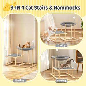 Albero per Gatti in Legno con Letto, Palo da Arrampicata con Giochi, Arredamento per Gatti da Interno, Comodo Letto e Palo per Gatti - Product Image 3