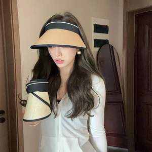 Sombrero de Paja con Visera de Papel Pintado, Beige, Negro, Caqui, Plegable, de Ala Ancha, para Verano y Playa, para Mujer - Product Image 1