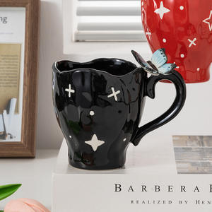 Tasses à café en céramique grande capacité, peintes à la main et façonnées à la main, pour couple - Product Image 6