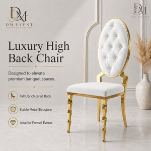 Custom Luxury Gold Glaze-Sealed Stainless Steel <b>High</b> <b>Back</b> Wedding Banquet <b>Chair</b> with PU Leather Seat and <b>Back</b> for Hotel Events - Product Image 1