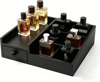 Organisateur de parfums en bois noir avec tiroir, présentoir en bois pour parfums, boîte à parfums en bois noir de grande taille