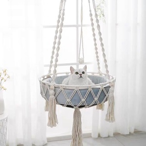 Makramee-Hängematte Handgewebe Boho Katzenschaukel mit Aufhängungsset für Indoor Outdoor Heimdekoration Aufhängbares Wandbett zum Schlafen und Spielen - Product Image 4