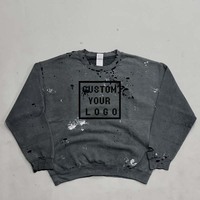 Sweat-shirts Streetwear en molleton surdimensionnés, style vintage délavé à l'acide, avec logo personnalisé, éclaboussures de peinture et détails effilochés, vente en gros