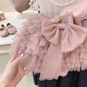 Tongxingyuan Girls Summer Tutu Skirt Pants Set Mesh Cake Skirt Vest Shorts A-Line Solid Color Cotton Outfit - Product Image 3