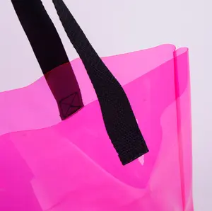 Tas belanja Tote tahan air PVC mode neon kustom dengan pegangan tali katun tebal untuk warna sebagai hadiah untuk wanita