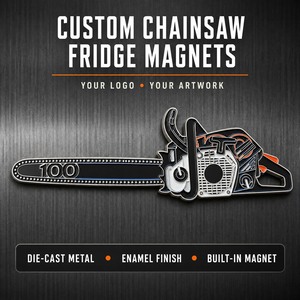 Imán de nevera personalizado con diseño de motosierra, de aleación de zinc fundido a presión, esmaltado, colores vivos, <span class=keywords><strong>3</strong></span> imanes potentes incorporados, regalo novedoso para hombres - Product Image 1