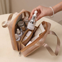Sac de voyage personnalisé en maille pour cosmétiques, organiseur de maquillage avec poignées, fermeture éclair, compartiments intérieurs, pochette pour soins de la peau et articles de toilette