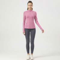 Veste de yoga ajustée pour femme à col montant, haut d'entraînement à manches longues entièrement zippé, veste de sport avec trous pour les pouces pour la course et le fitness