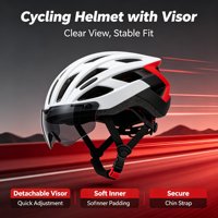 Casque de vélo CE EN1078 unisexe pour adulte, blanc, durable, léger, ventilé, avec visière amovible et feu arrière LED, idéal pour les trajets quotidiens