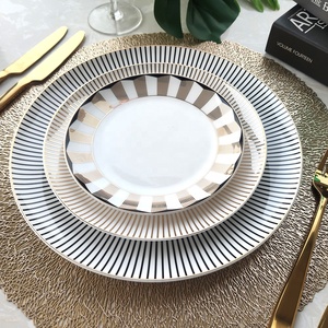 Luxury Nordic Style Gold Line <b>Ceramic</b> Dinnerware Set Eco-Friendly <b>Plate</b> Dish with Plant Pattern for Weddings - Product Image 4