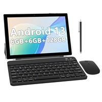 Tablet Android 13 10.1 Inci untuk Bisnis dan Gaming, RAM 6GB+6GB, HDD 128GB, Baterai 6000MAH, Wifi, Quad Core, dengan Keyboard