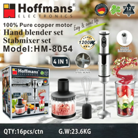 Ensemble de mixeur plongeant Hoffmans HM-8054 4-en-1 avec interface métallique et moteur 100% cuivre pur pour une utilisation intensive en cuisine