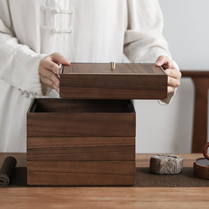 Walnut Wood Pu'er Tea Box Square Solid Wood <b>Storage</b> <b>Container</b> For Tea <b>Cake</b> Household Use - Product Image 4