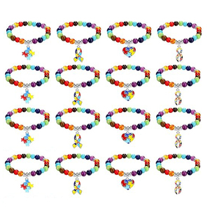 <span class=keywords><strong>Bracelet</strong></span> de Sensibilisation à l'Autisme, <span class=keywords><strong>Bracelet</strong></span> Perles Pierres Naturelles 7 Chakras, Pendentif Puzzle, <span class=keywords><strong>Bracelet</strong></span> Élastique Guérison des Chakras en Cristal - Product Image 1