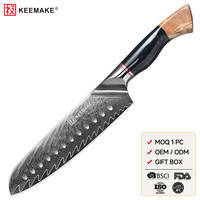 Couteau Santoku en acier Damas de 7 pouces, bord Granton, ultra-affûté, couteau de cuisine japonais avec manche en bois stabilisé et résine