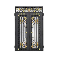 Porte d'entrée pour villa avec entrée de luxe de style anglais Porte simple en fer forgé avec planche et fenêtre latérale à coupure thermique