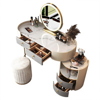 Meuble de chambre à coucher, coiffeuse avec miroir et tiroirs, table de toilette moderne avec pieds dorés