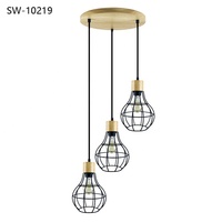 Lámpara Colgante de Madera, Lámpara de Techo Vintage de Madera, Lámpara Colgante LED para Sala de Estar y Dormitorio