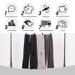 Pantalones Anchos Casuales Deportivos de Algodón Vintage 430GSM con Efecto Desgastado para Hombre, Pantalones de Hip Hop con Lavado Snow Wash y Batik - Product Image 5