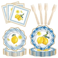 DAMAI Ensemble de vaisselle de fête d'anniversaire thème citron jaune, décoration estivale, assiettes et serviettes en papier découpées, 100 pièces, haute qualité, très demandé