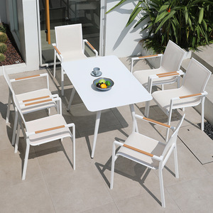 Ensemble de meubles de patio extérieur en aluminium moderne, <span class=keywords><strong>table</strong></span> et chaises de <span class=keywords><strong>jardin</strong></span> pour restaurant, école, café, maison et pelouse, <span class=keywords><strong>couleur</strong></span> blanche - Product Image 3