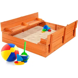 XIUNAN XTT-007 <span class=keywords><strong>bac</strong></span> à <span class=keywords><strong>sable</strong></span> en bois avec deux sièges de banc pour enfants, plage de jeu en plein air - Product Image 1