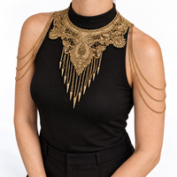 Chaîne de corps dorée en dentelle pour les épaules, collier superposé avec chaînes drapées et pampilles à pointes, bijoux bohèmes tendance pour femme, idéal pour les festivals