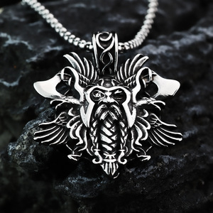 Yunnique-collar con colgante vikingo de acero inoxidable para hombre, diseño de doble hacha, forma de cara, patrón geométrico, joyería de regalo - Product Image 3