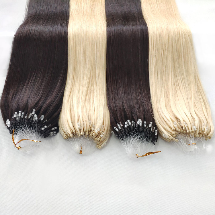 Vente en gros pré-lié 12a micro-anneau brut vierge double dessiné perles de cheveux humains extensions de cheveux de trame micro-boucle liens extension de cheveux