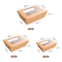 Boîte à lunch en papier kraft biodégradable, boîte à emporter en papier avec 2 fenêtres