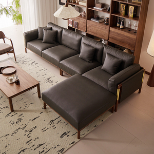 Divano in Legno Massello di Noce Nero a 4 Posti, Stile <span class=keywords><strong>Vintage</strong></span> Minimalista per Soggiorno, Vendita Diretta dalla Fabbrica - Product Image 6