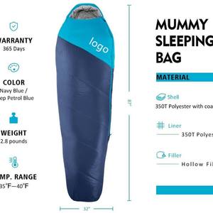 Saco de dormir Woqi Mummy de 500g, impermeable, ultraligero y compacto para adultos, para acampar al aire libre, color azul pavo real. - Product Image 2