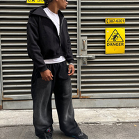 Survêtements vintage personnalisés à coupe ample et délavée pour hommes, ensemble sweat à capuche zippé et pantalon de survêtement à coupe ample
