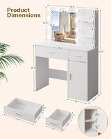 Coiffeuse avec 10 ampoules LED, grand miroir et variateur d'intensité, idéale pour petits espaces, avec 2 tiroirs