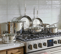Collection de batterie de cuisine haut de gamme en acier inoxydable - Ensemble de casseroles compatibles induction avec couvercles en verre et insert vapeur