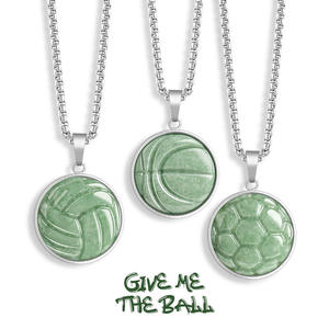 Pendentif en jadéite naturelle, football, basketball, volley-ball, argent S925, unisexe, design original, bijoux fins, colliers D1063 - Product Image 1