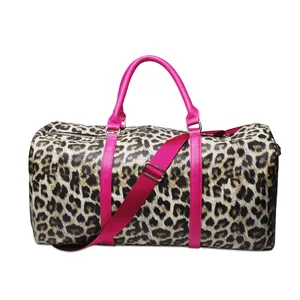 Sac à main en cuir Pu PU Leopard Weekender Duffle Bag avec bandoulière rose DOM1141065