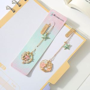 Marcapáginas de Metal Esmaltado Estilo Océano con Cadena y Colgante de Estrella de Mar y Concha, Regalo para Amantes de los Libros, Lectores, Papelería - Product Image 3