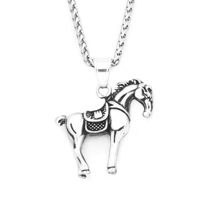 Collier pendentif Cheval du Zodiaque Chinois Yunnique en Acier Inoxydable pour Homme, Chaîne de Pull Tendance Style Viking, Cadeau - Product Image 5