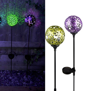 Solar Iron <b>Ball</b> Garden Lights <b>LED</b> Outdoor Decorative Stake Lamp Water Resistant Free Standing - Product Image 1