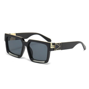 BSM Retro European American Cross-border Square <b>Large</b> <b>Frame</b> Full Rim Black Sunglasses UV400 High-End Fashion Unisex - Product Image 2